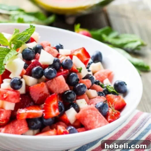 Serving bowl of Red, White, and Blue Fruit Salad