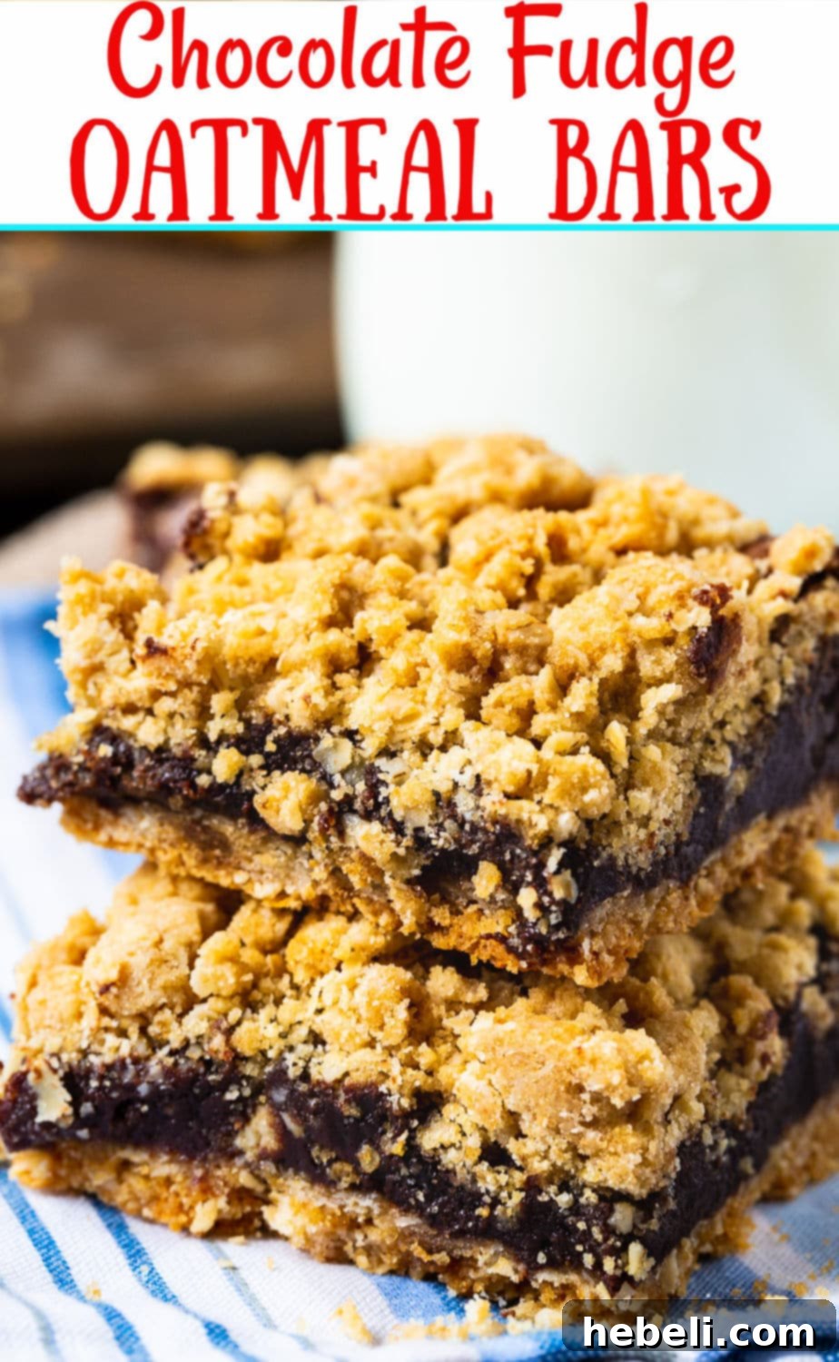 Decadent Chocolate Fudge Oat Bars 6 A beautiful vertical photo of a baking pan filled with golden-brown Chocolate Fudge Oatmeal Bars, just out of the oven.