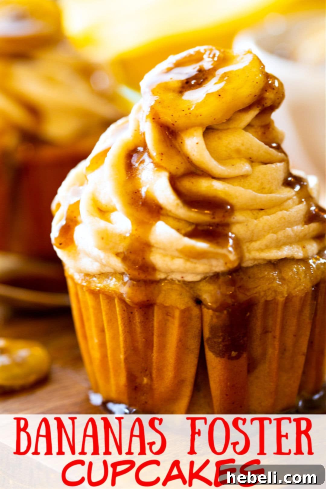 Decadent Bananas Foster Cupcakes 4 Close-up of a cupcake.