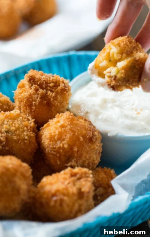 Fried Mashed Potato Balls, a delicious and easy recipe using leftover mashed potatoes, served with ranch dip.