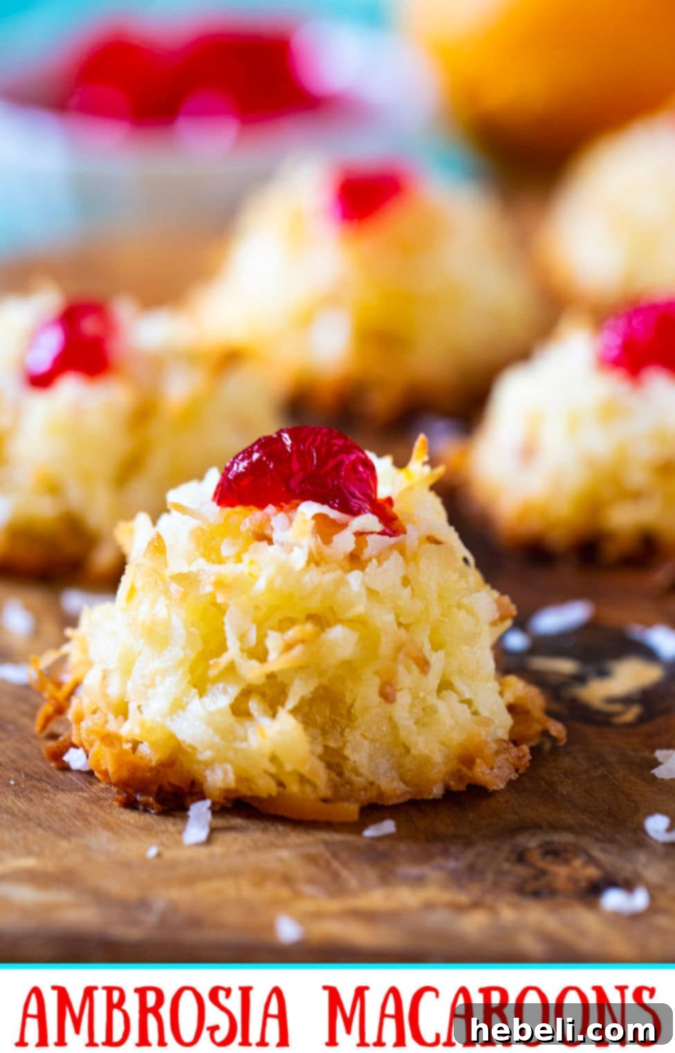 Ambrosia Macaroons with a perfect blend of coconut and fruit, showcasing their appealing texture.
