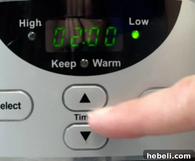 Set slow cooker to 2 hours.