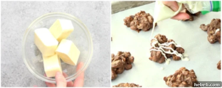 Drizzling white chocolate.