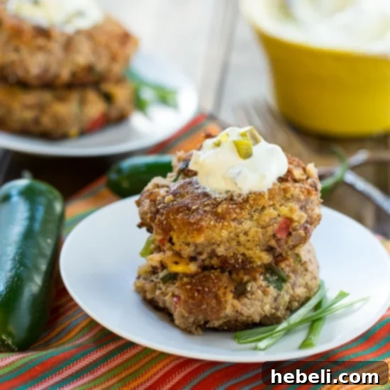 Delicious Jalapeno Black-Eyed Pea Cakes served with a dollop of creamy topping, perfect for New Year's celebrations and Southern good luck traditions.