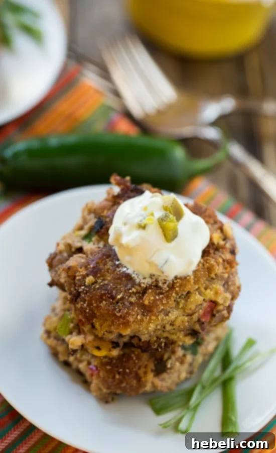 Close-up of golden-brown Jalapeno Black-Eyed Pea Cakes cooking in a pan, demonstrating the perfect crispiness achieved through careful preparation.