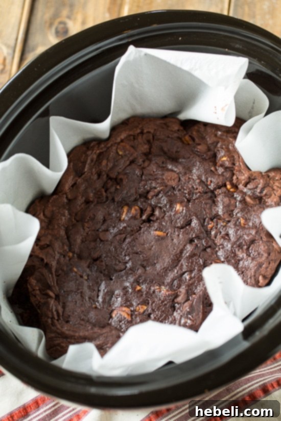 Close-up of Slow Cooker Triple Chocolate Brownies showing texture