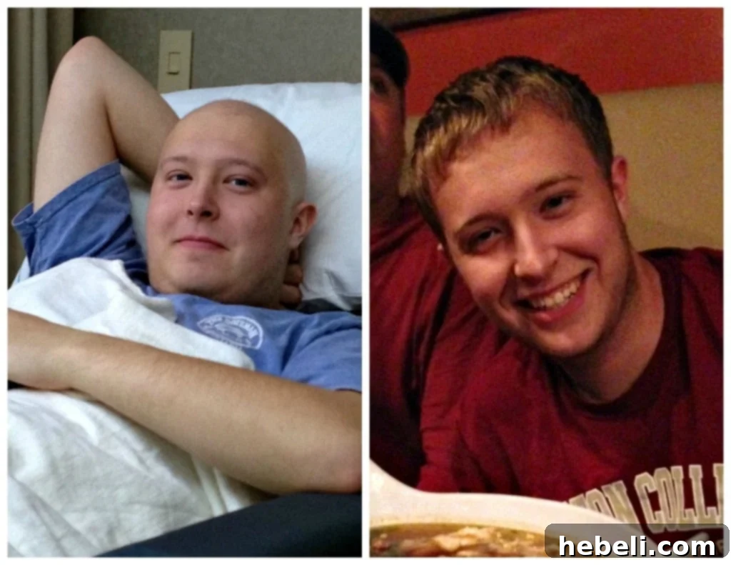 Fiery Black-Eyed Pea Delight 10 A collage depicting Chase's journey during chemotherapy and his healthy recovery afterwards, highlighting his strength and transformation.