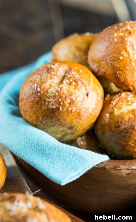Homemade Pretzel Rolls - salty and chewy on the outside.