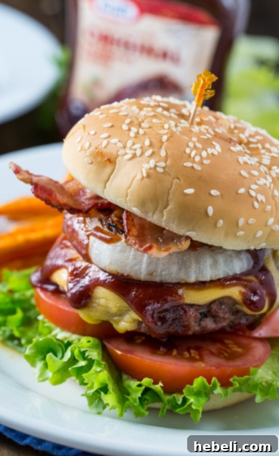 Western Barbecue Burger with grilled onions and bacon.