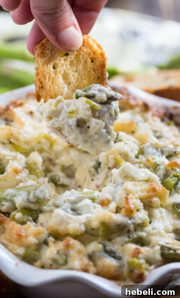 Verdant Asparagus Leek Dip 6 Warm and cheesy Asparagus and Leek Dip, a savory spring delight