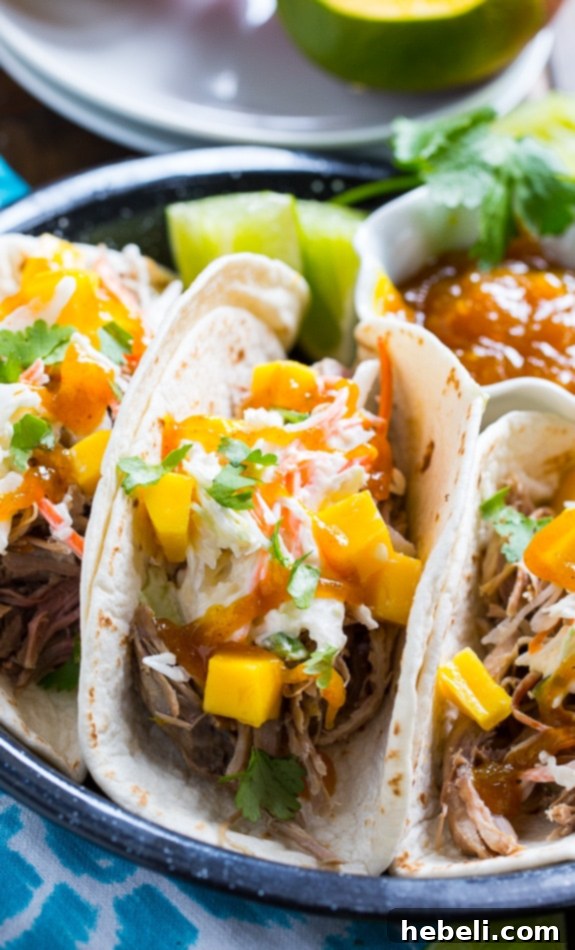 Caribbean Pork Tacos 4 Ingredients for Caribbean Pork Tacos including fresh mango and slaw