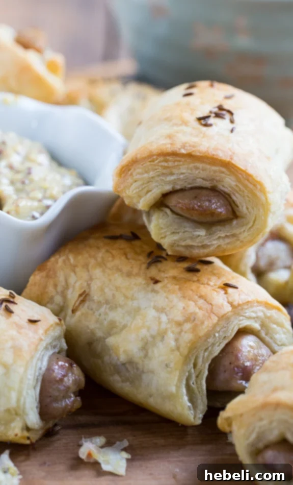 Baked German-Style Pigs in a Blanket fresh out of the oven, golden brown and ready to be served