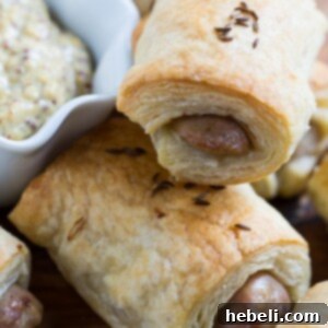 German-Style Pigs in a Blanket displayed on a plate