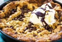 Giant Chocolate Chip Peanut Butter Oatmeal Skillet Cookie