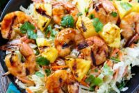 Flame Grilled Teriyaki Shrimp Skewers and Crisp Asian Slaw
