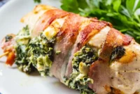 Crispy Bacon Wrapped Feta Spinach Chicken
