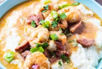 Creamy Parmesan Grits with Saucy Shrimp