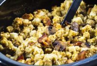 Savory Slow Cooker Bacon Mushroom Dressing