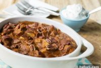 Spiced Pumpkin Bread Pudding with Bourbon Cream