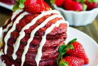 Cream Cheese Drizzled Red Velvet Pancakes
