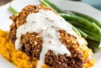 Crispy Nut-Crusted Chicken with Creamy Sweet Potato Mash and Silken Country Gravy