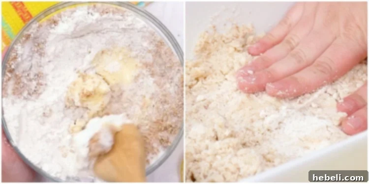 Velvet Lemon Bliss 4 Step-by-step image of combining flour, butter, pecans, and sugar to make the buttery shortbread crust for Lemon Lush.