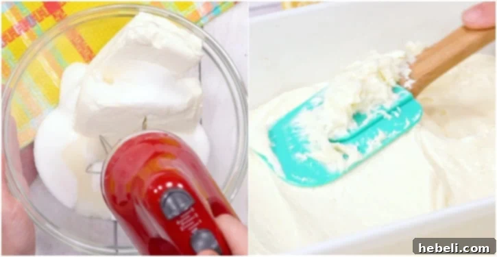 Velvet Lemon Bliss 5 Image demonstrating the process of making the smooth cream cheese layer and spreading it onto the crust for Lemon Lush.