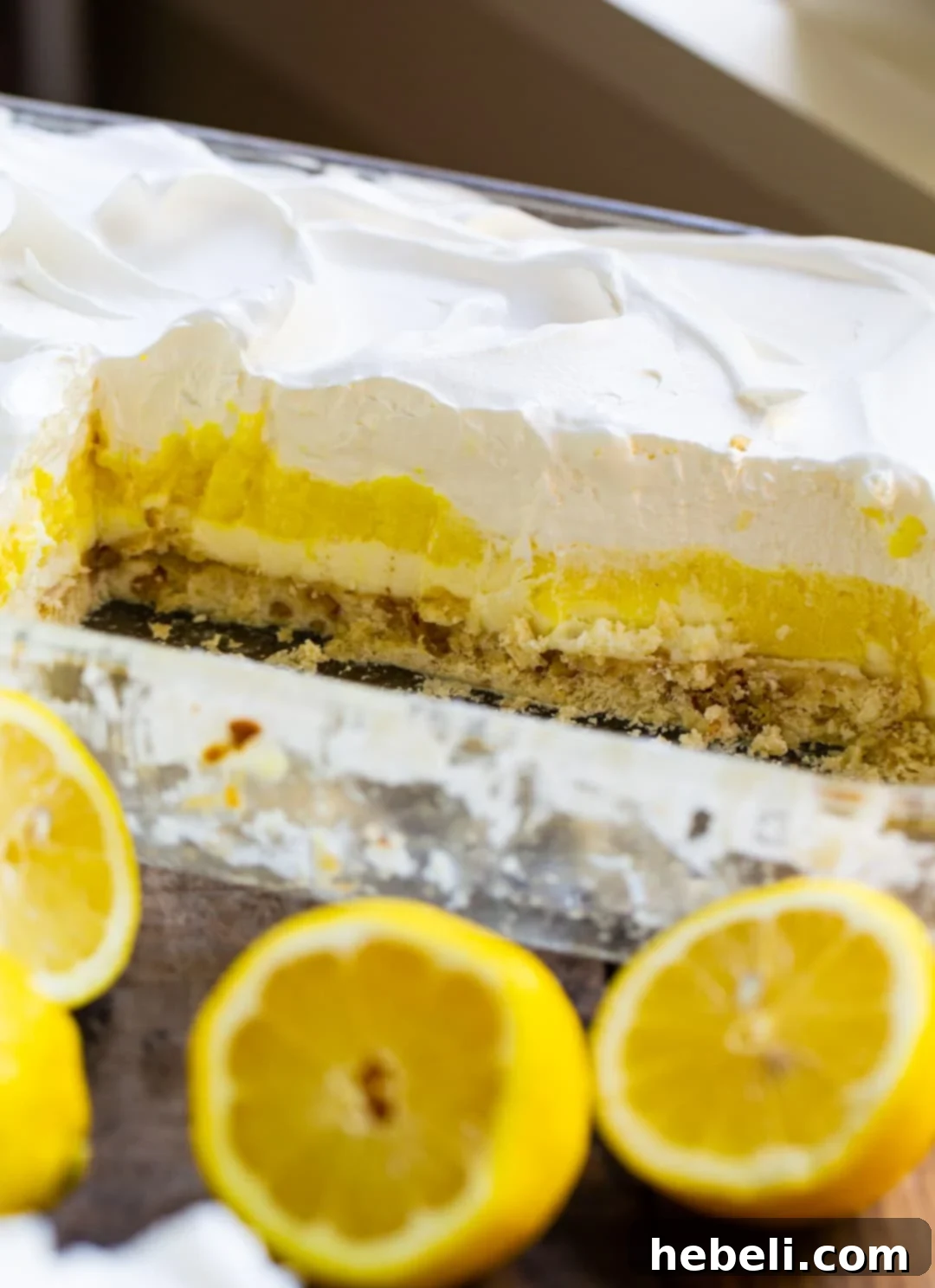 Velvet Lemon Bliss 8 The full Lemon Lush dessert chilling in a 9x13-inch baking pan, perfectly set and ready to be sliced and served.