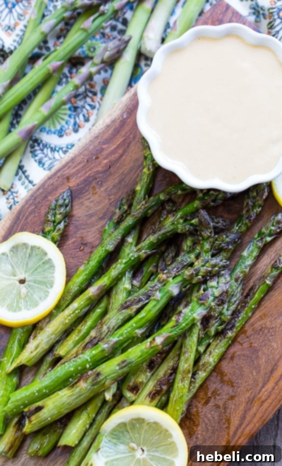 Grilled Asparagus with Wasabi Soy Dip 4 Close-up of Perfectly Grilled Asparagus Ready for Dipping