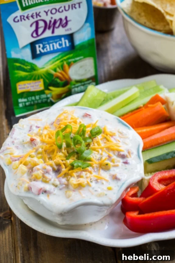 Skinny Fiesta Ranch Dip. Greek Yogurt makes this creamy dip high protein and lowfat.