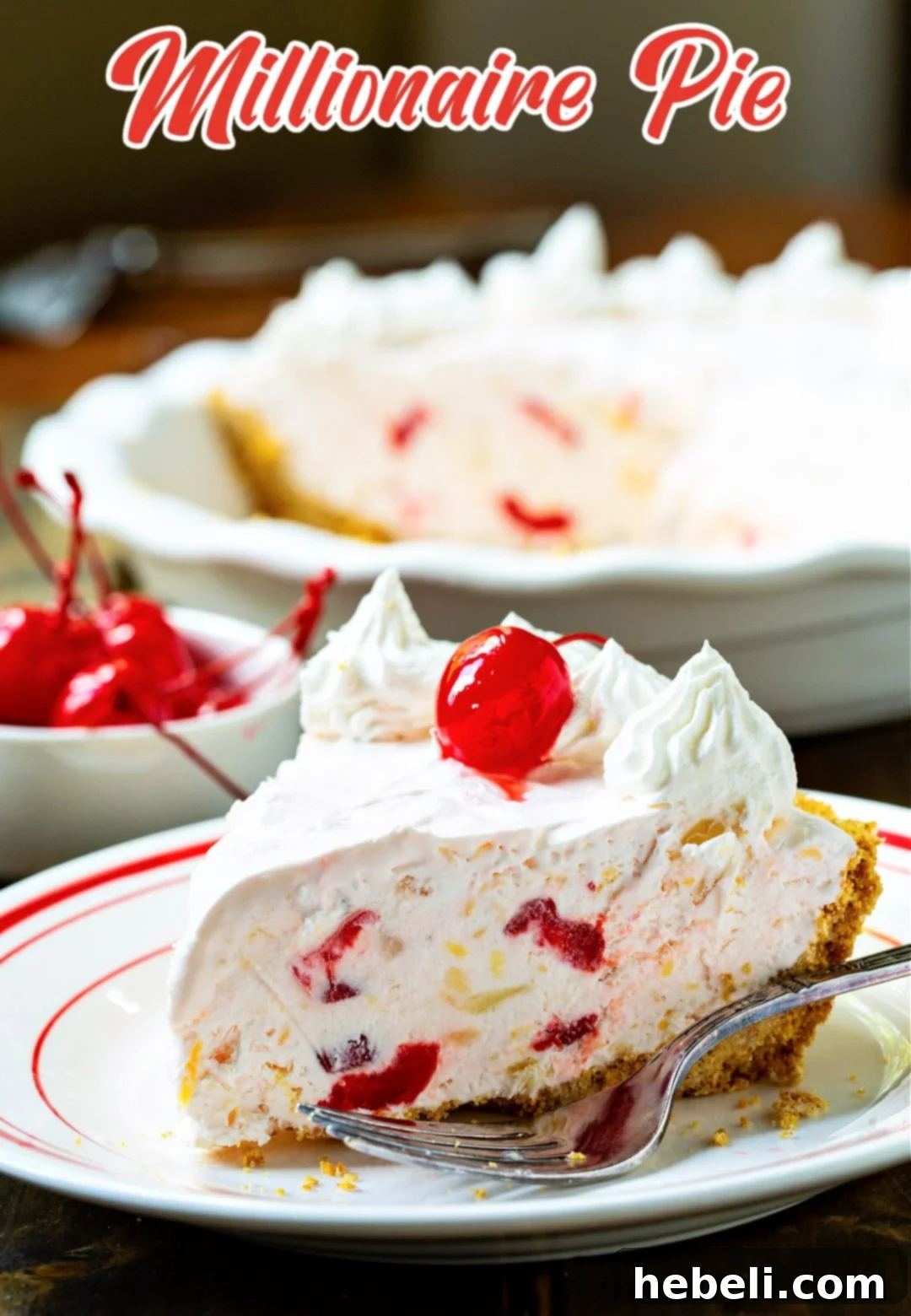 Ultimate No Fuss Millionaire Pie 10 A beautifully presented slice of Retro Millionaire Pie on a serving plate.