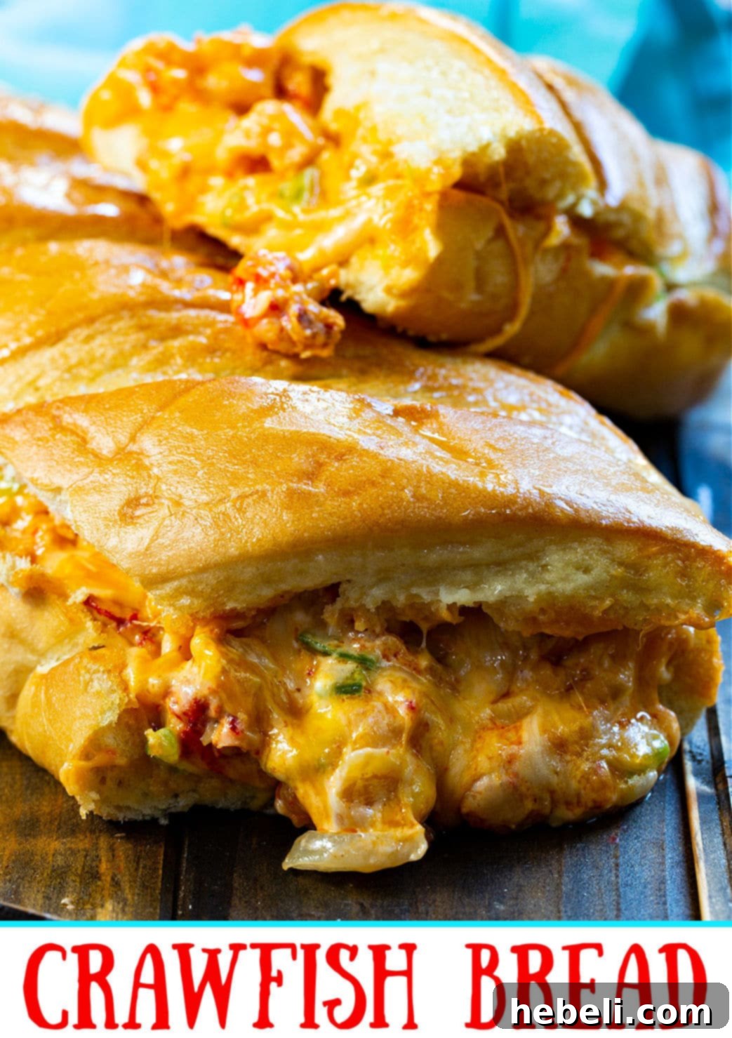 Filling oozing out of Crawfish Bread.