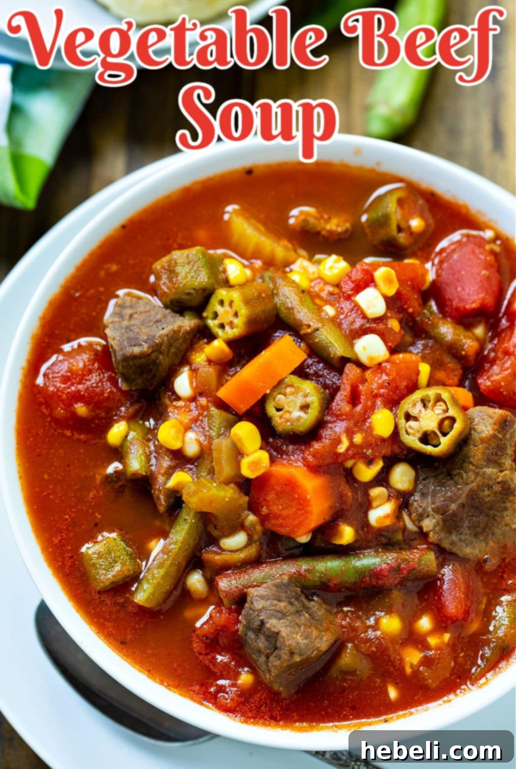 A vibrant bowl of Southern Vegetable Beef Soup, ready to be enjoyed.