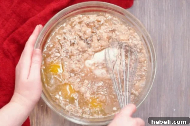 Mixing the German Chocolate cake batter in a bowl