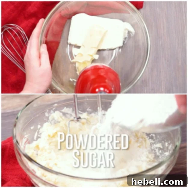 Mixing the cream cheese and butter mixture for the cake topping