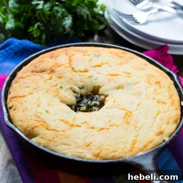 Festive Good Luck Cornbread Skillet, a classic Southern comfort dish.
