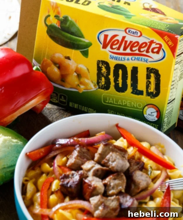 Mac and Cheese Steak Fajitas - close up