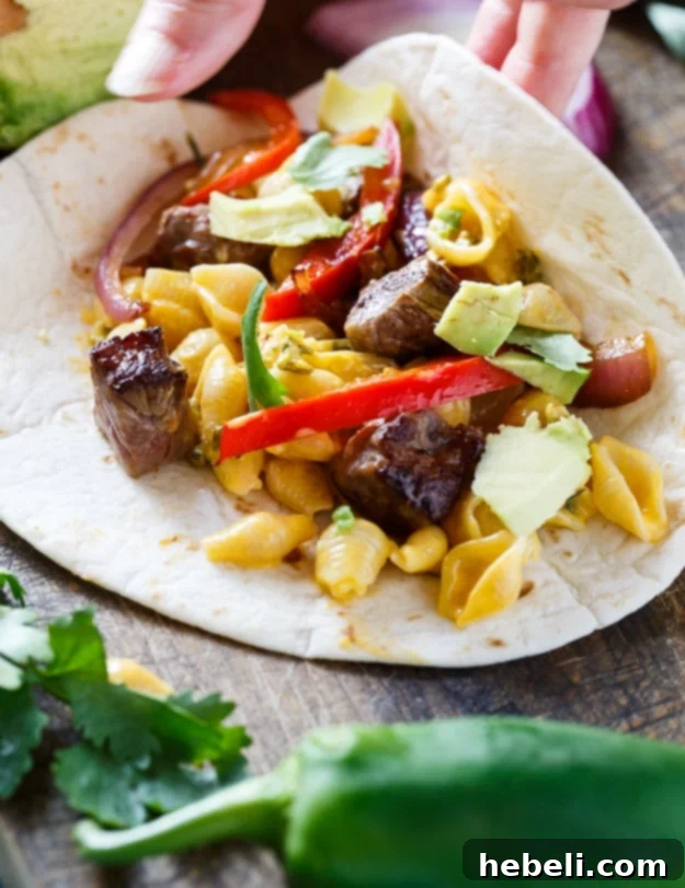 Family enjoying Mac and Cheese Steak Fajitas