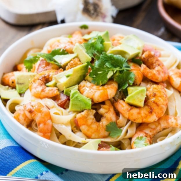 Avocado Shrimp and Tequila Fettuccine