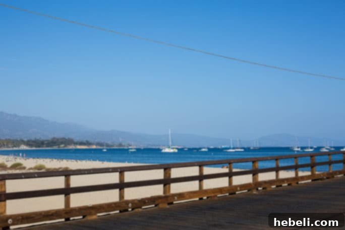 Santa Barbara waterfront view from the Ruby Princess Cruise, showcasing the pier, beach, and city skyline