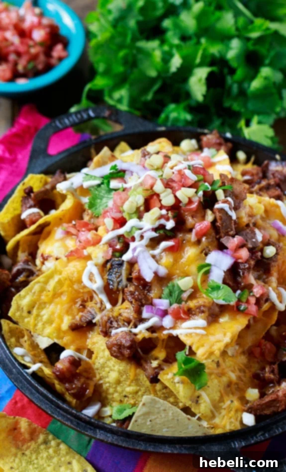 Ultimate Brisket BBQ Nachos 3 Loaded BBQ Brisket Nachos, showcasing the rich shredded brisket and colorful toppings, perfect for any occasion.