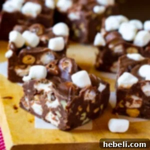 Rocky Road Fudge in a square piece, showcasing its texture.