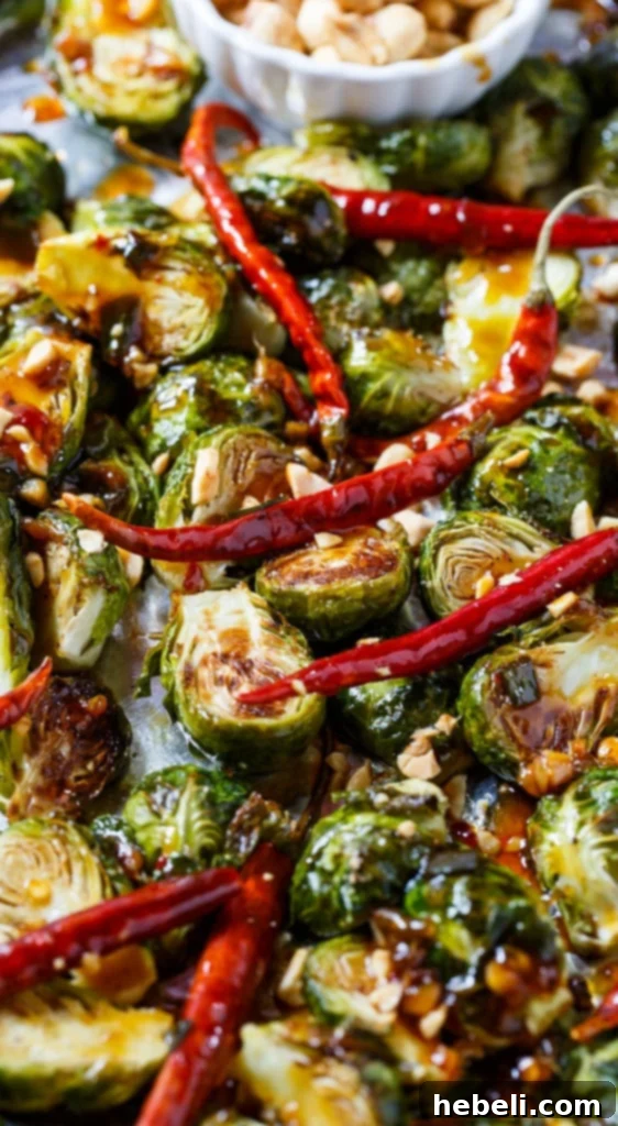 Kung Pao Glazed Brussels Sprouts 5 Plate of Kung Pao Brussels Sprouts with peanuts