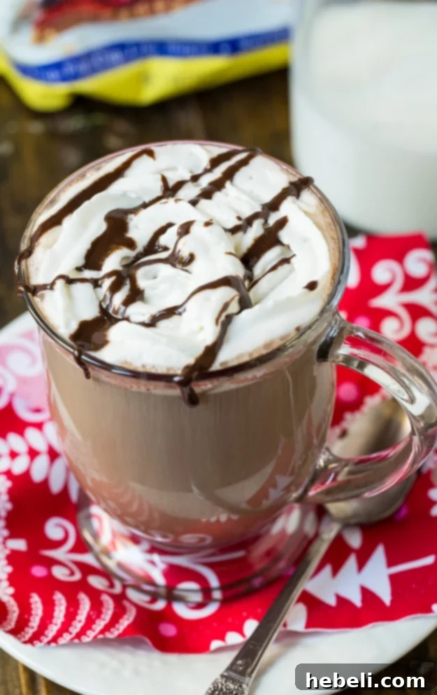 Decadent Mocha Delight 3 Steaming mug of Mocha Hot Chocolate garnished with whipped cream