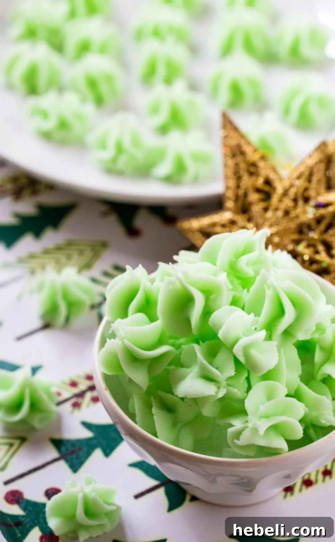 Cream Cheese Mints in a white bowl, ready to be enjoyed.