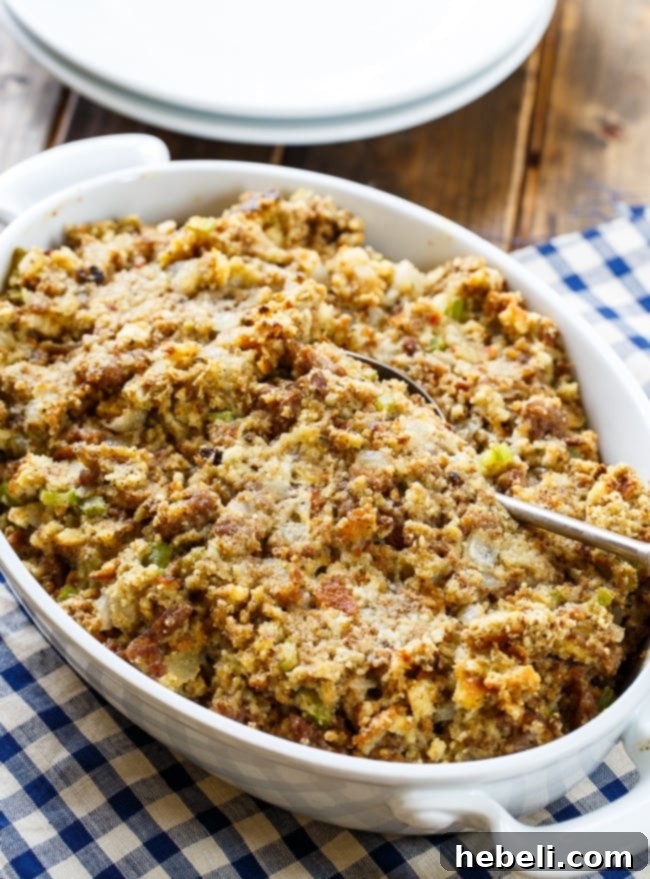 Sausage Stuffing - super flavorful and moist with a can of cream of chicken soup. #SausageSunday