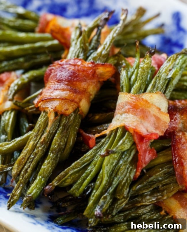 A serving of homemade Green Bean Bundles Wrapped in Bacon.