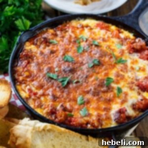 Lasagna Dip with Sausage and lots of cheese.