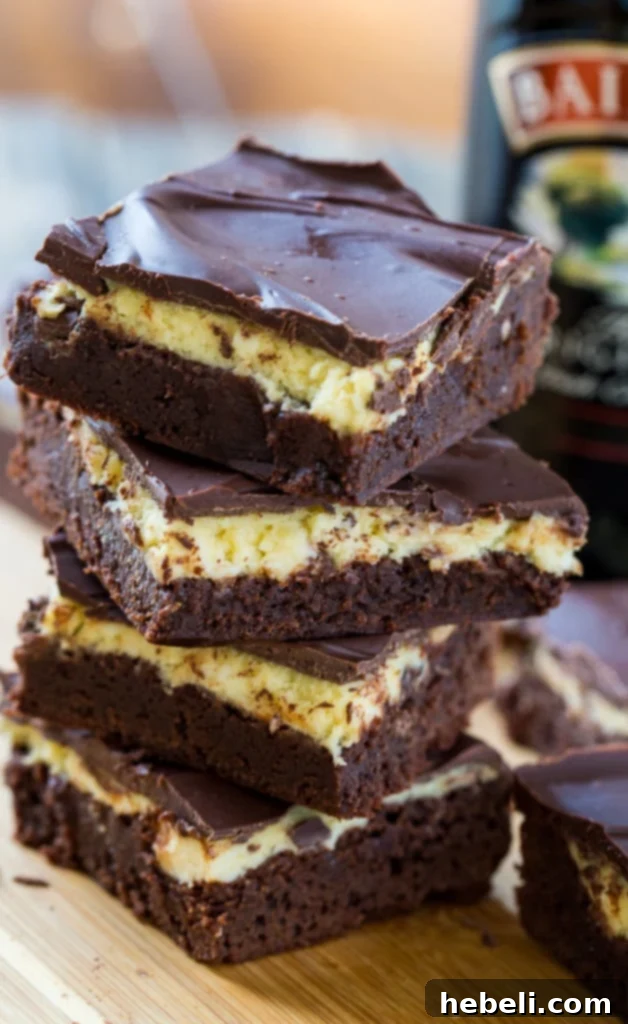 A close-up of a single Bailey's Irish Cream Brownie, perfectly cut and ready to eat.