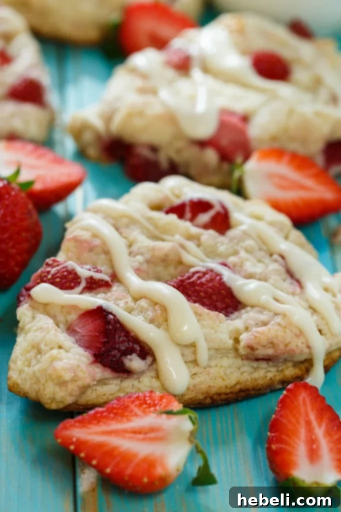 Fresh Strawberry Cream Scones 5 A delicious Strawberry and Cream Scone on a small plate, ready to be eaten.